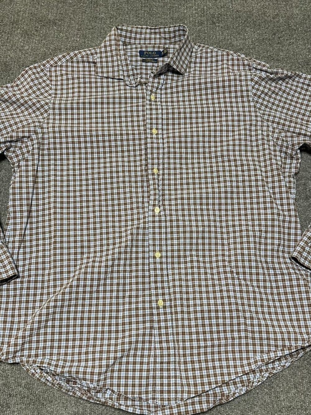 Men's Brown Shirt Plaid Long Sleeve‎ Classic Fit Collared Ralph Lauren Size XL